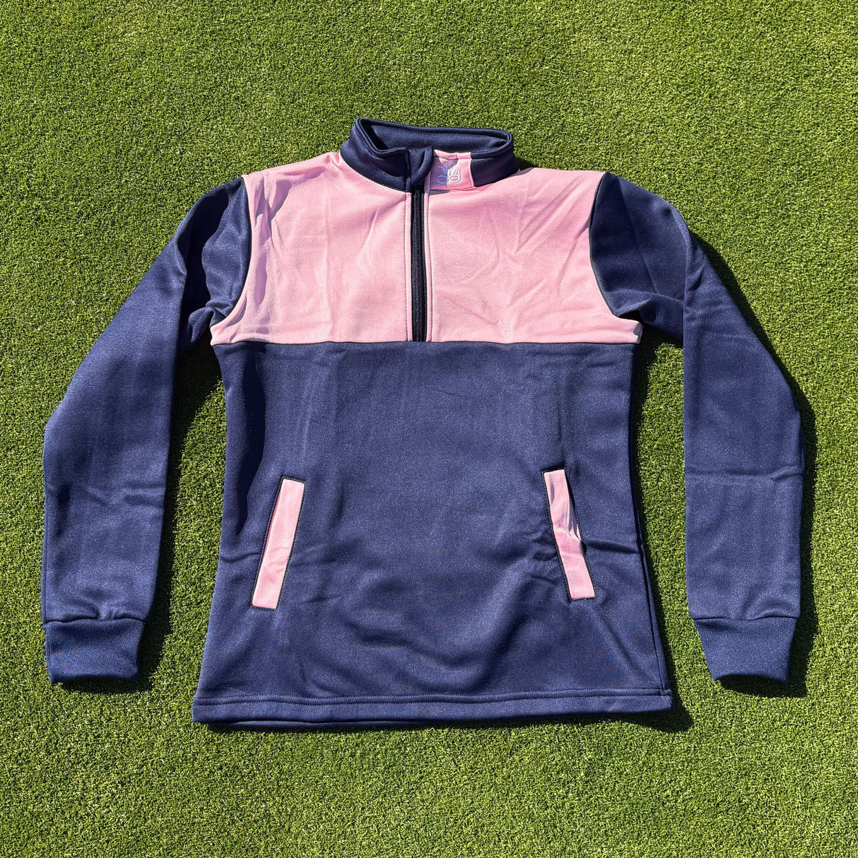 MADDIE Girls 1/4 Zip Jacket - Light Pink/Navy