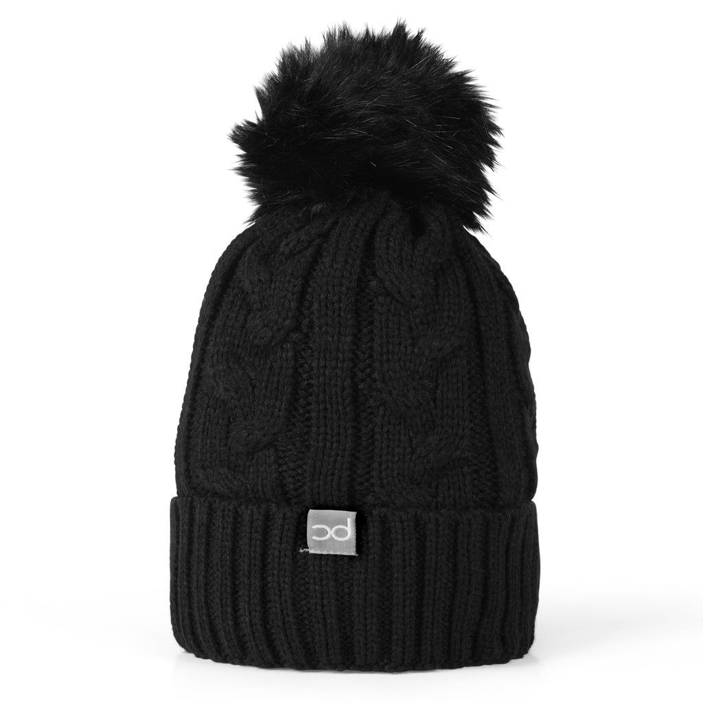 Black Fleece Lined Bobble Hat with changeable bobble.