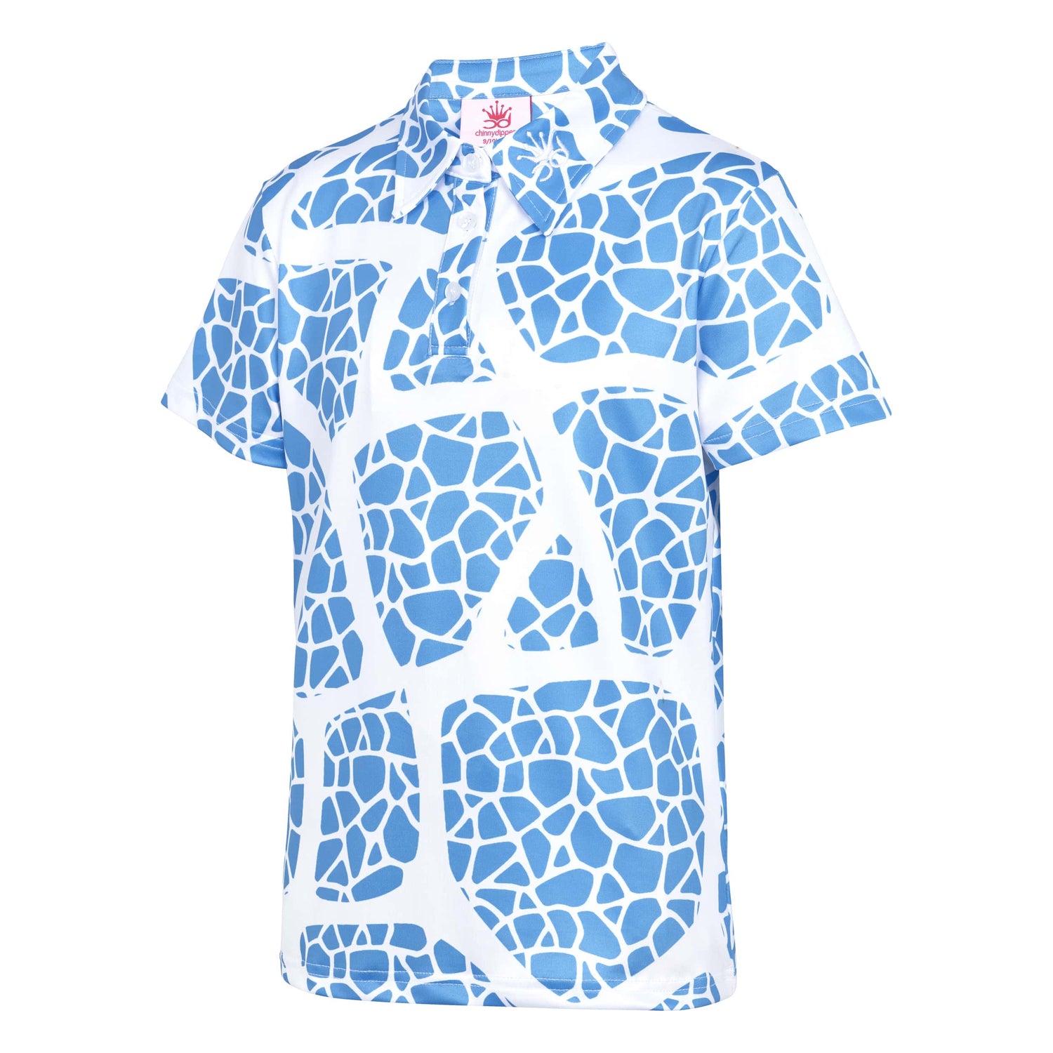 Chinnydipper Blue & White Giraffe Print Girls Polo