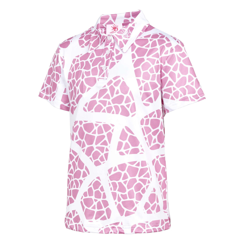 Chinnydipper Pink & White Giraffe Print Girls Polo
